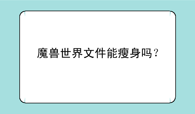 魔兽世界文件能瘦身吗？